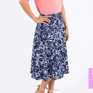 Midi Skirt Navy White Floral Pockets NWT